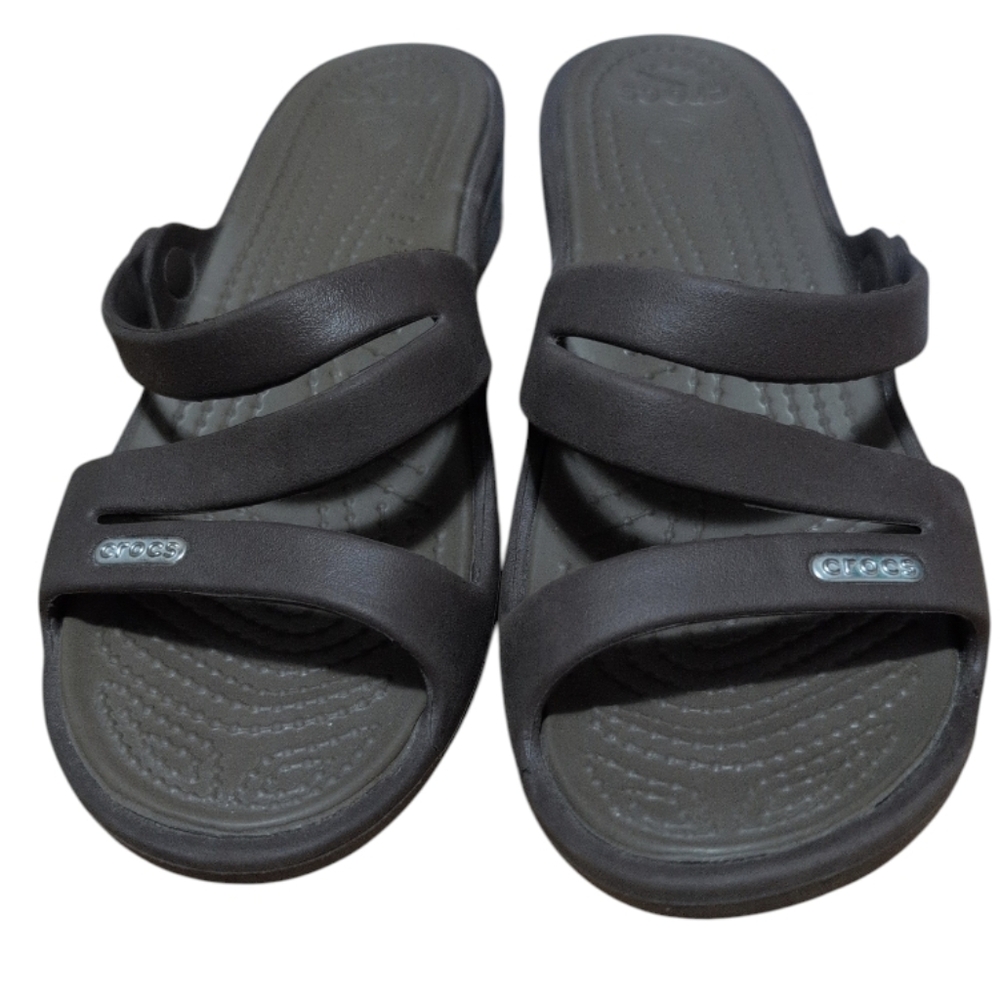 Crocs Black Strappy Slide Sandals Women’s Size 6 Comfort Slides